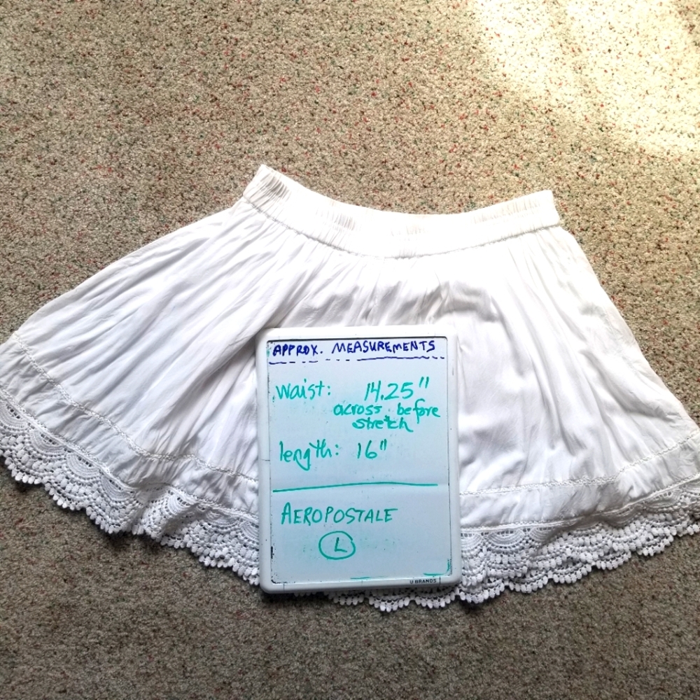 Aeropostale White Gathered Mini Skirt Lace Lined Elastic Waist